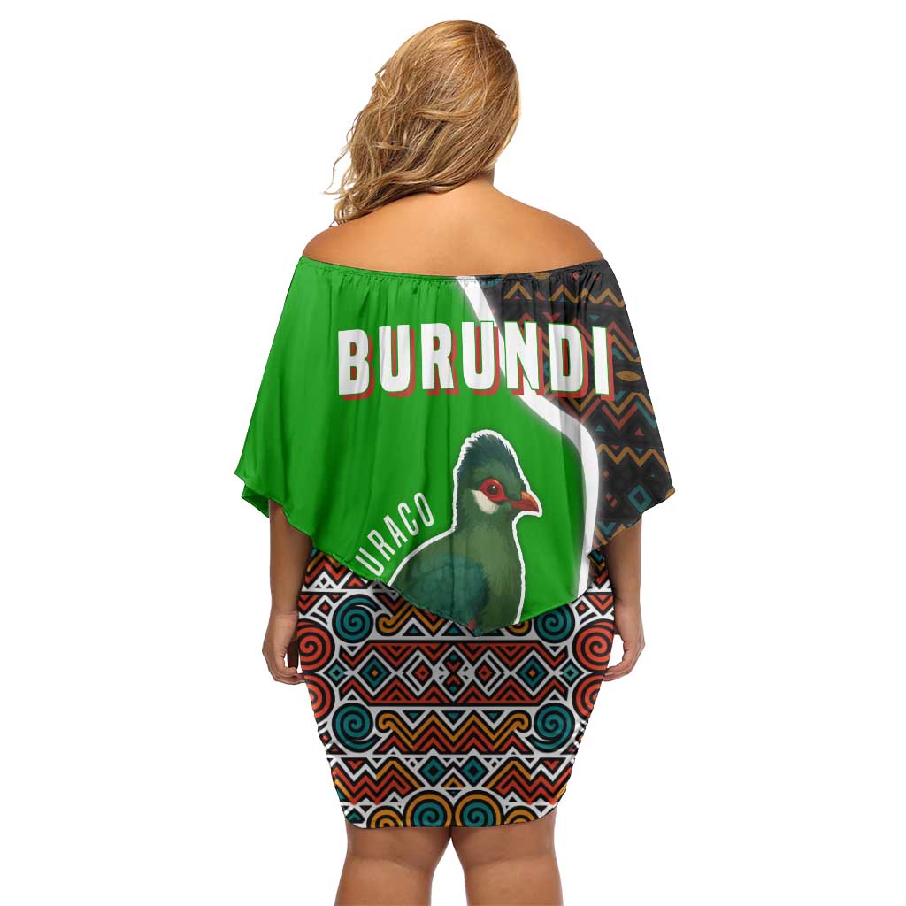 Burundi Turaco Family Matching Off Shoulder Short Dress and Hawaiian Shirt with National Bird and Flag Pattern