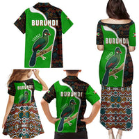 Burundi Turaco Family Matching Puletasi and Hawaiian Shirt with National Bird and Flag Pattern