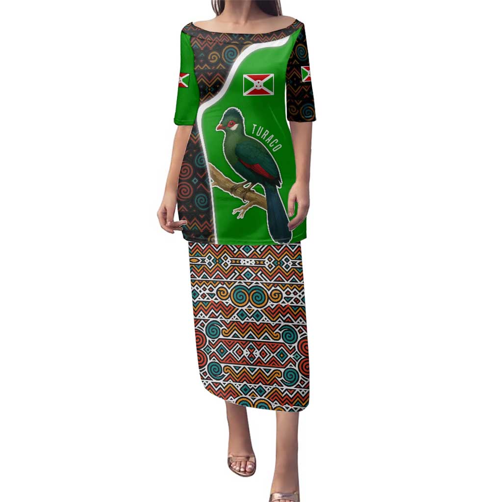 Burundi Turaco Family Matching Puletasi and Hawaiian Shirt with National Bird and Flag Pattern