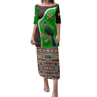 Burundi Turaco Family Matching Puletasi and Hawaiian Shirt with National Bird and Flag Pattern