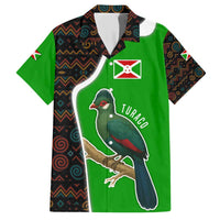 Burundi Turaco Family Matching Short Sleeve Bodycon Dress and Hawaiian Shirt with National Bird and Flag Pattern