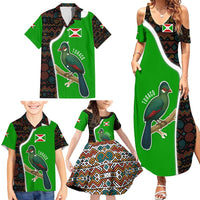 Burundi Turaco Family Matching Summer Maxi Dress and Hawaiian Shirt with National Bird and Flag Pattern