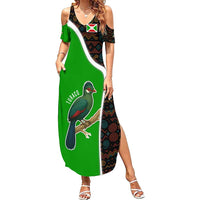 Burundi Turaco Family Matching Summer Maxi Dress and Hawaiian Shirt with National Bird and Flag Pattern