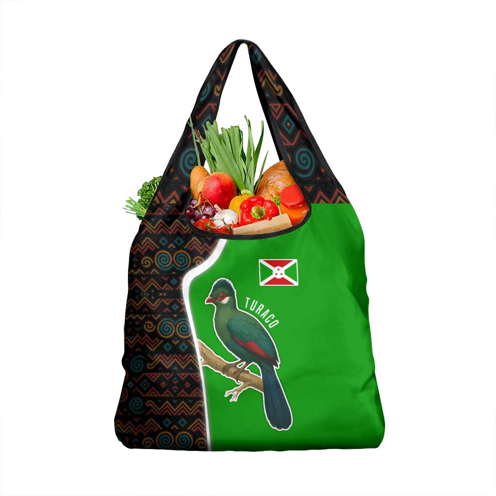 Burundi Turaco Grocery Bag with National Bird and Flag Pattern