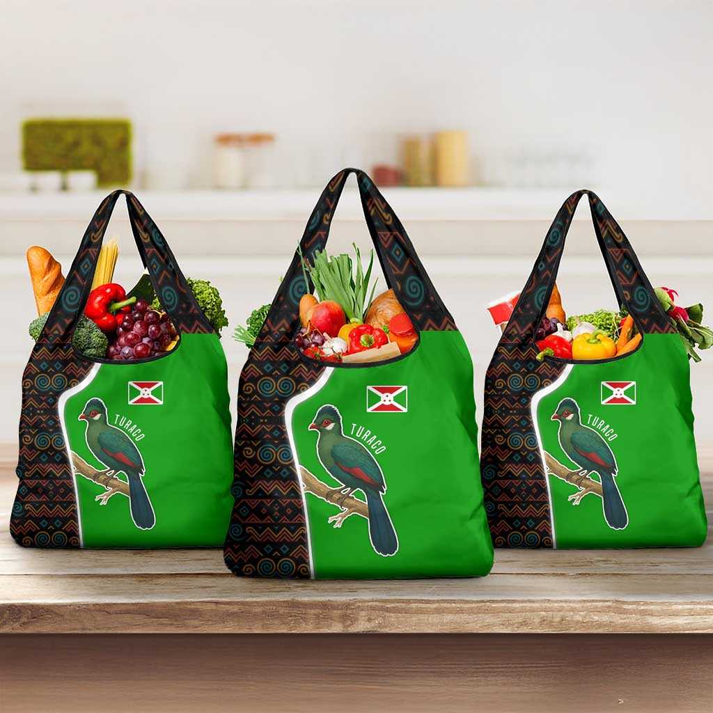 Burundi Turaco Grocery Bag with National Bird and Flag Pattern