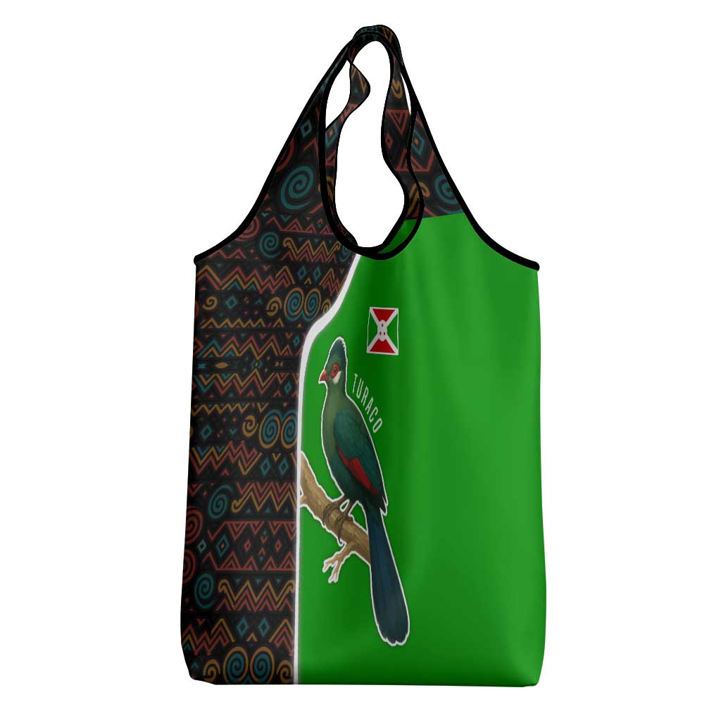 Burundi Turaco Grocery Bag with National Bird and Flag Pattern