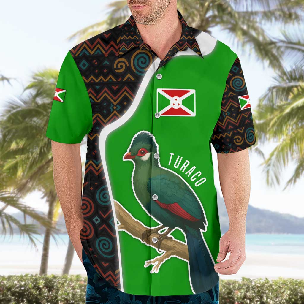 Burundi Turaco Hawaiian Shirt with National Bird and Flag Pattern