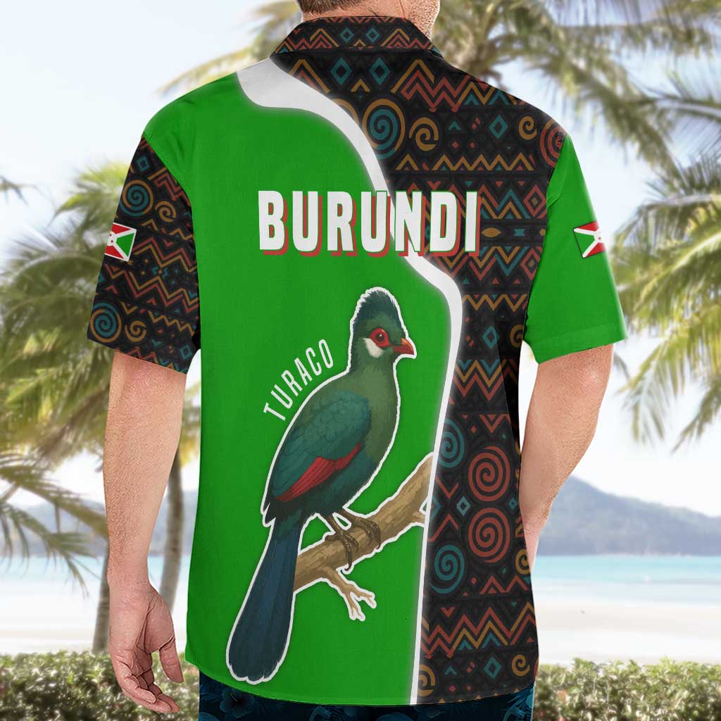 Burundi Turaco Hawaiian Shirt with National Bird and Flag Pattern