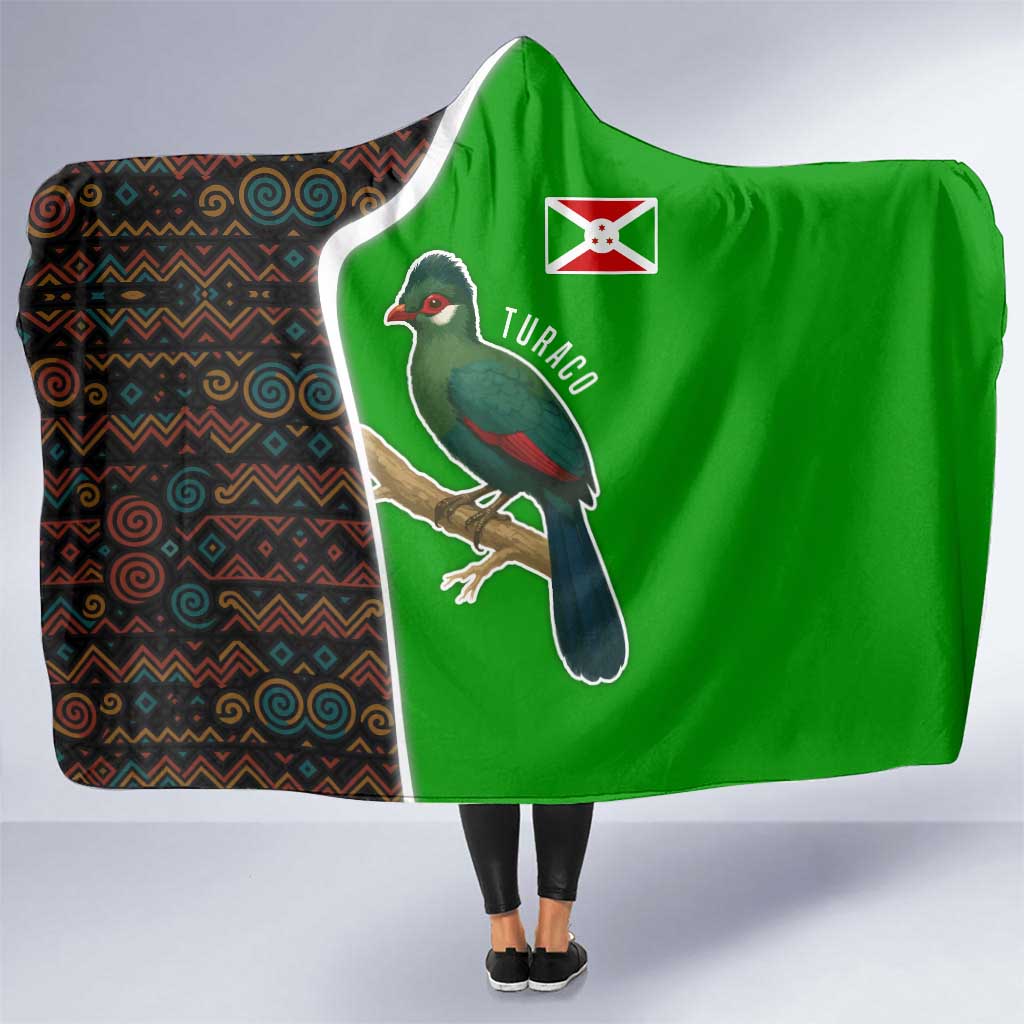 Burundi Turaco Hooded Blanket with National Bird and Flag Pattern