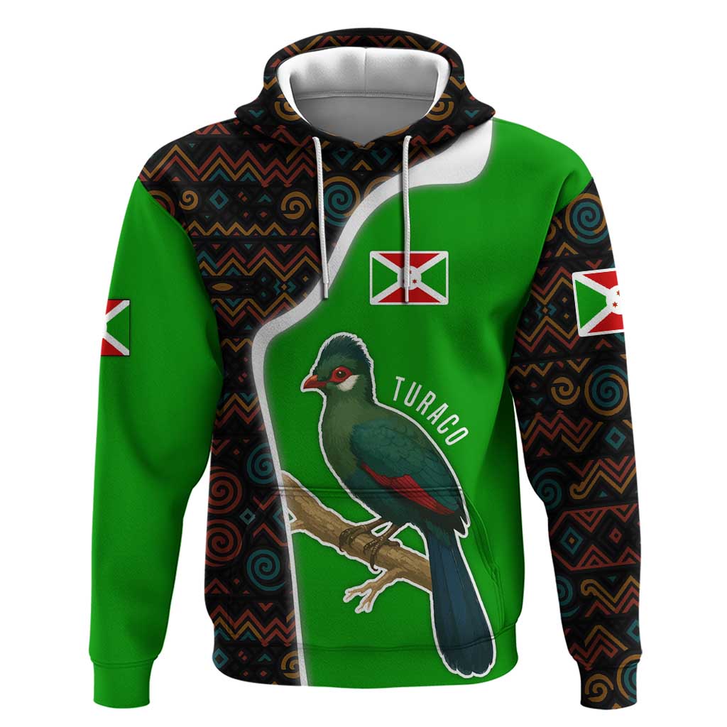 Burundi Turaco Hoodie with National Bird and Flag Pattern