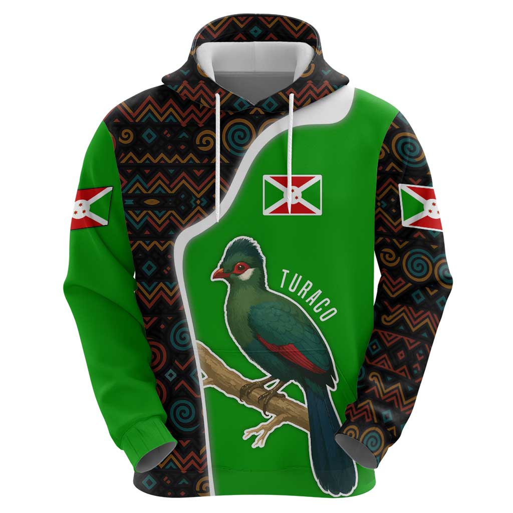 Burundi Turaco Hoodie with National Bird and Flag Pattern