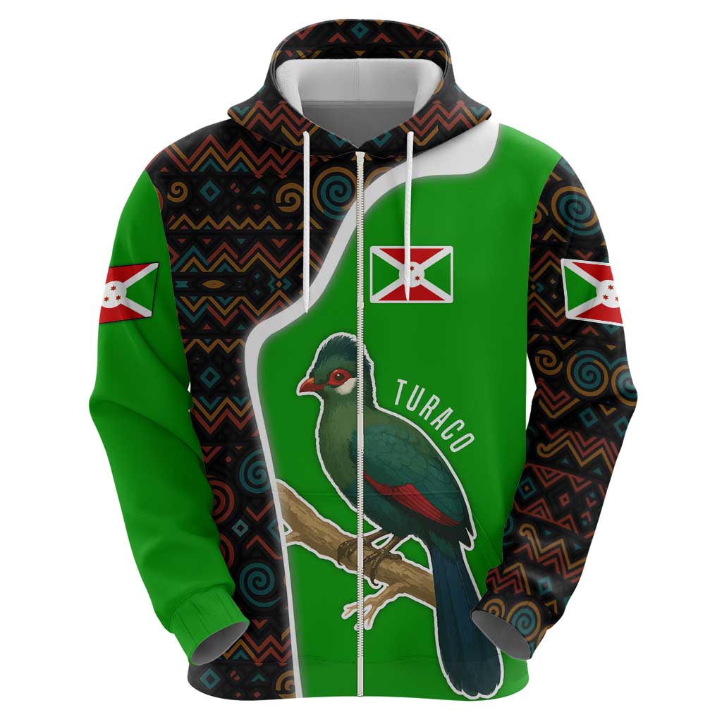 Burundi Turaco Hoodie with National Bird and Flag Pattern