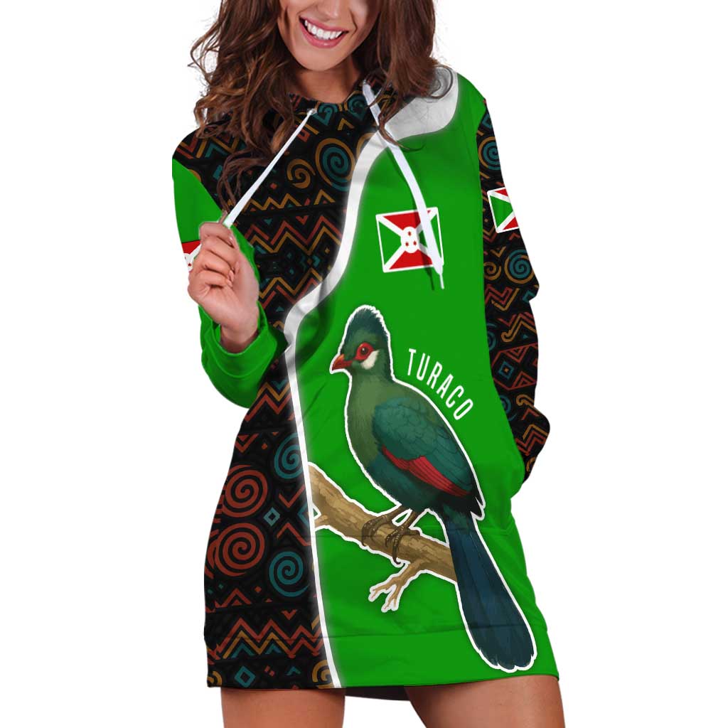 Burundi Turaco Hoodie Dress with National Bird and Flag Pattern