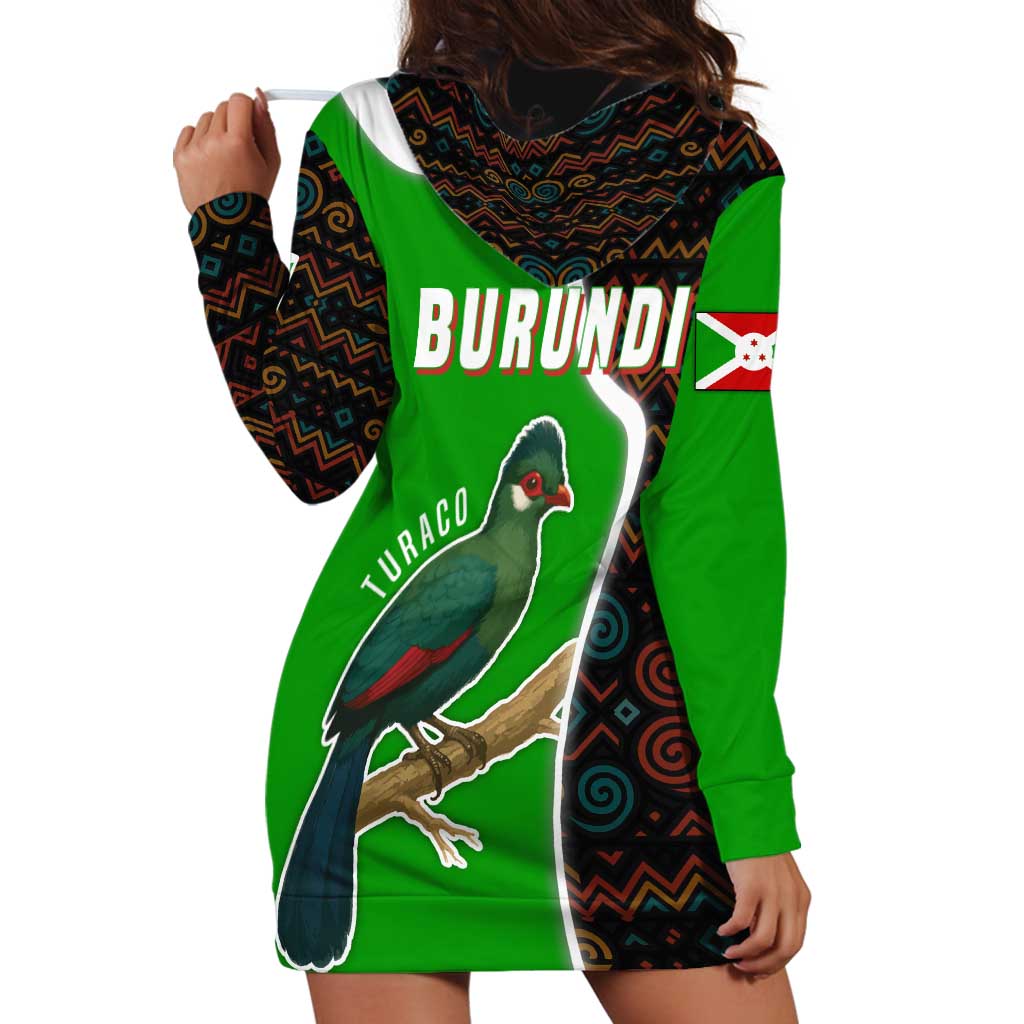 Burundi Turaco Hoodie Dress with National Bird and Flag Pattern