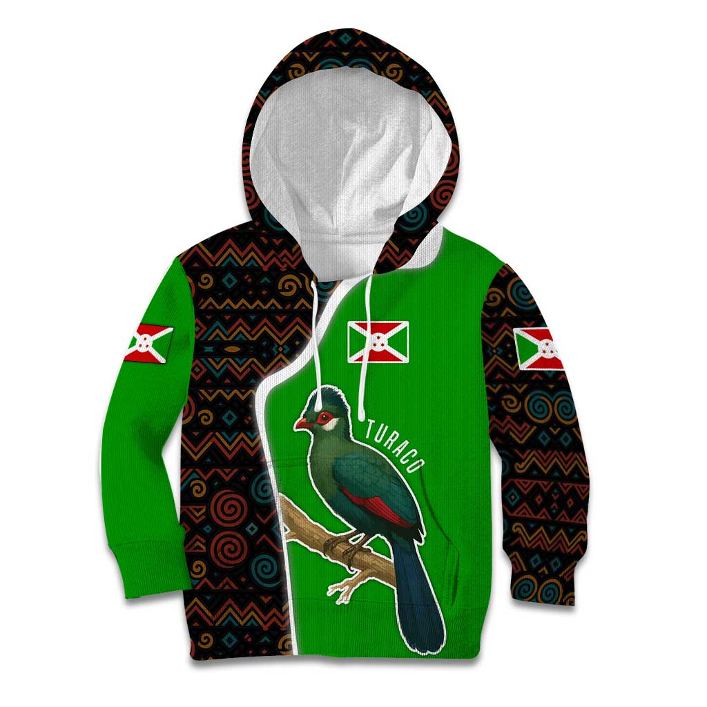 Burundi Turaco Kid Hoodie with National Bird and Flag Pattern