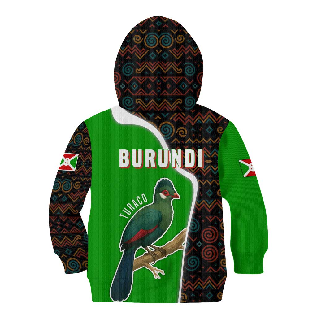 Burundi Turaco Kid Hoodie with National Bird and Flag Pattern