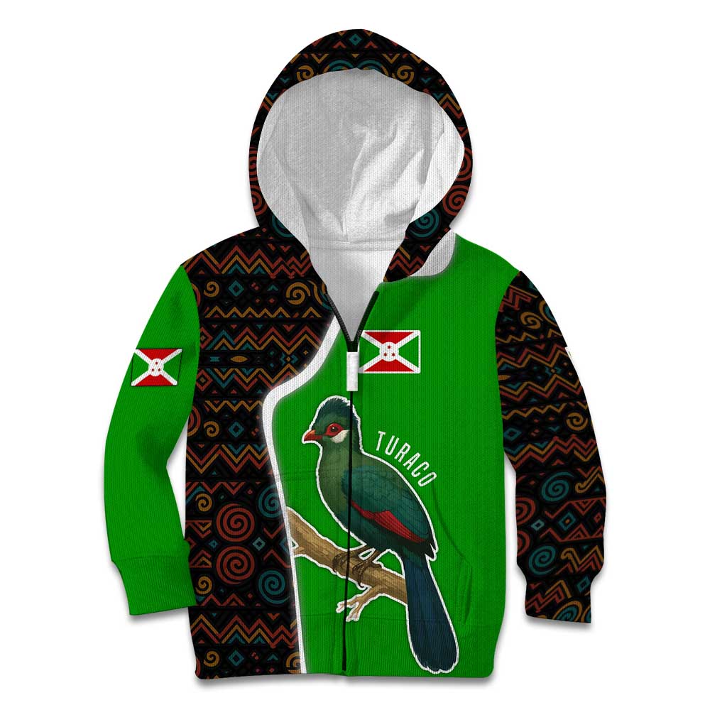Burundi Turaco Kid Hoodie with National Bird and Flag Pattern
