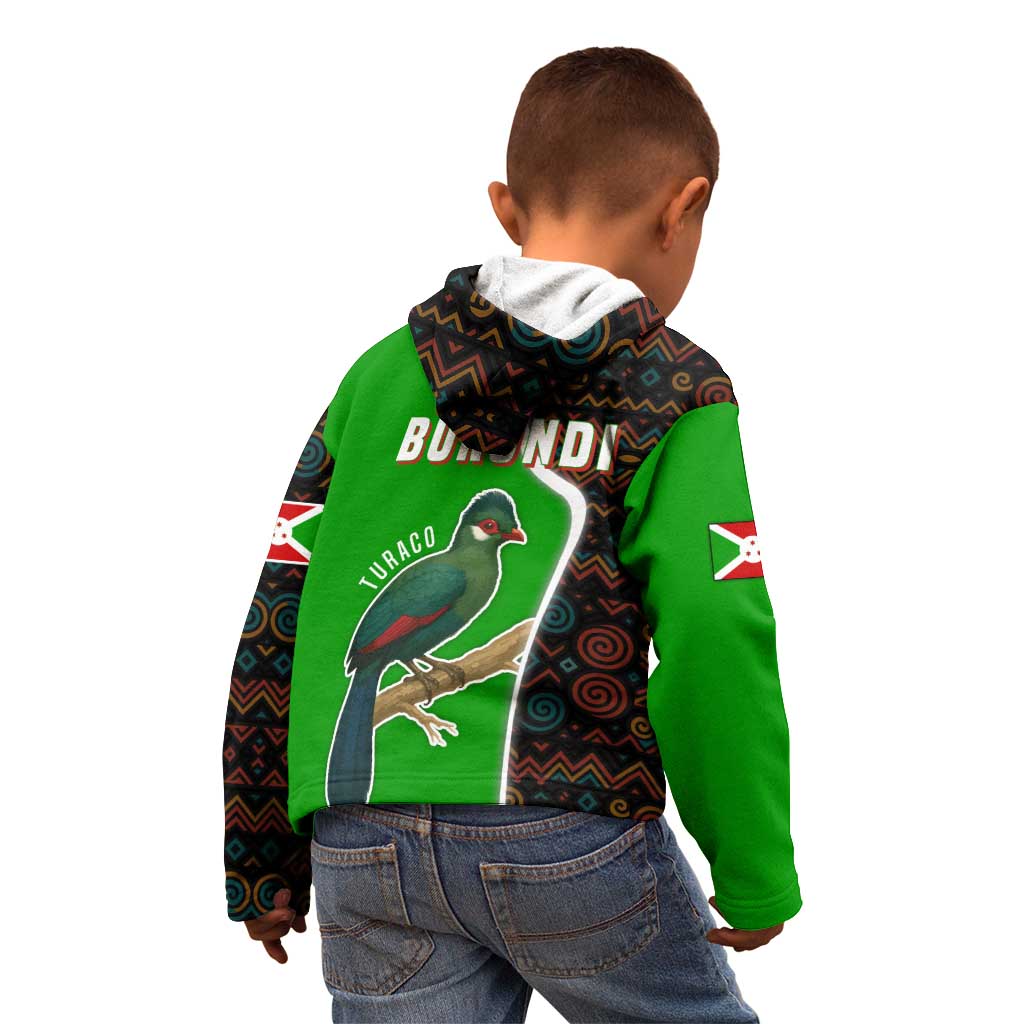 Burundi Turaco Kid Hoodie with National Bird and Flag Pattern