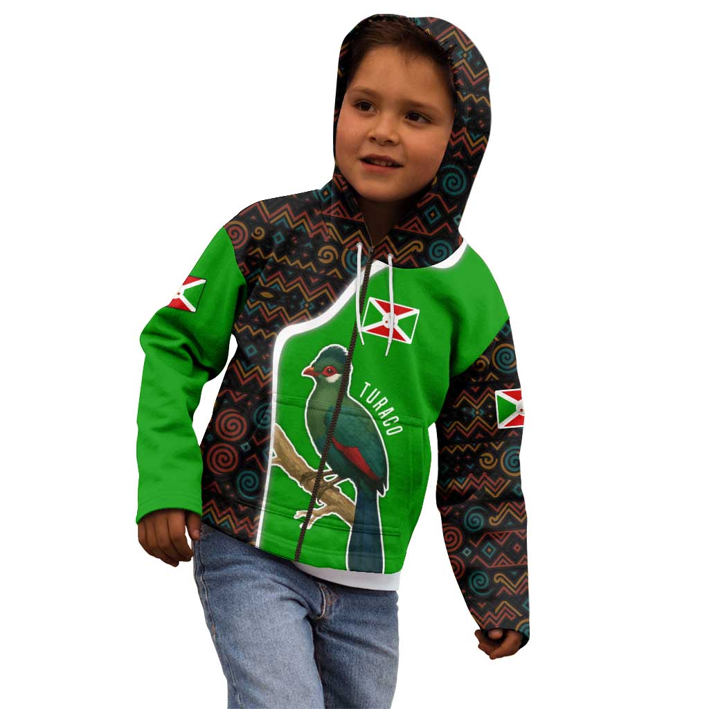 Burundi Turaco Kid Hoodie with National Bird and Flag Pattern