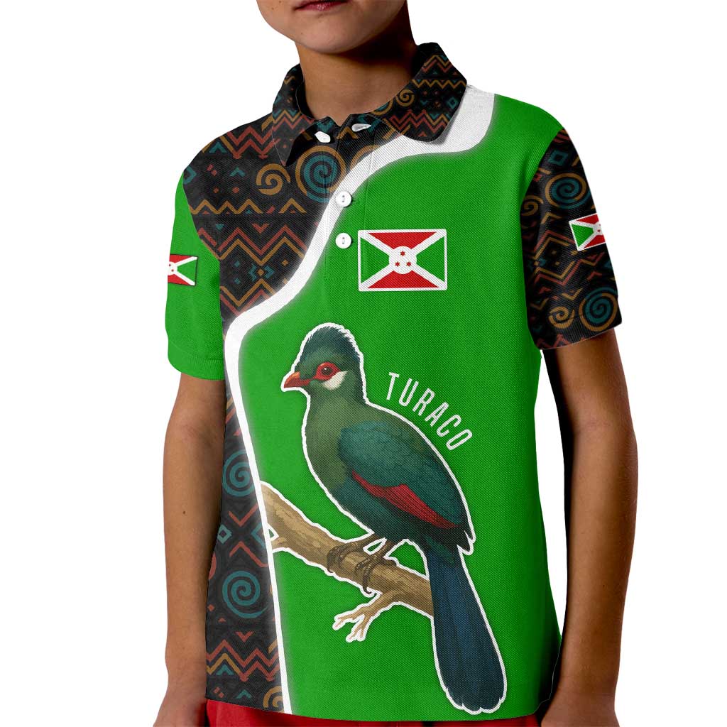 Burundi Turaco Kid Polo Shirt with National Bird and Flag Pattern
