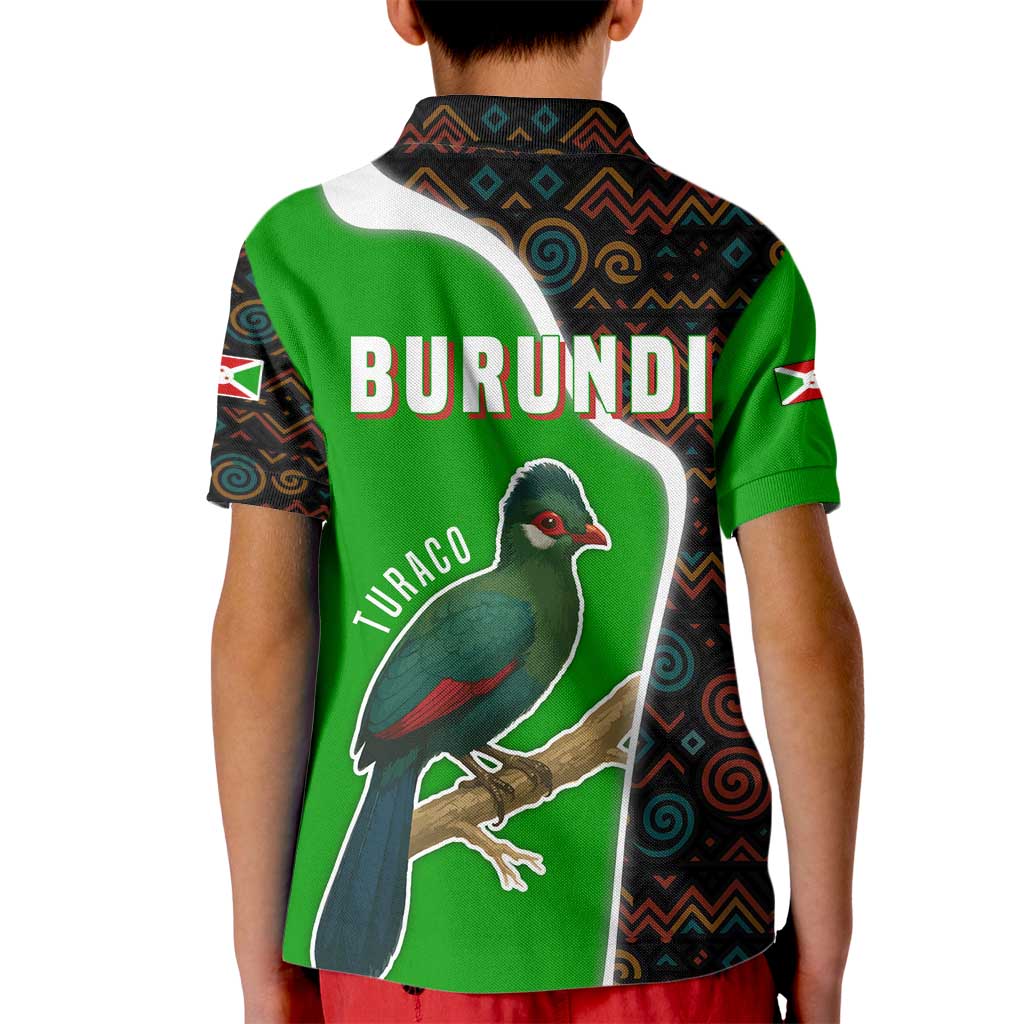 Burundi Turaco Kid Polo Shirt with National Bird and Flag Pattern