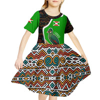 Burundi Turaco Kid Short Sleeve Dress with National Bird and Flag Pattern
