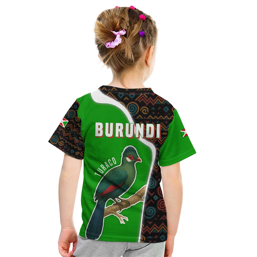 Burundi Turaco Kid T Shirt with National Bird and Flag Pattern