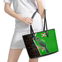 Burundi Turaco Leather Tote Bag with National Bird and Flag Pattern