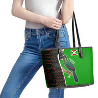 Burundi Turaco Leather Tote Bag with National Bird and Flag Pattern