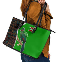 Burundi Turaco Leather Tote Bag with National Bird and Flag Pattern