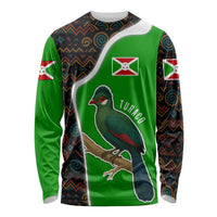 Burundi Turaco Long Sleeve Shirt with National Bird and Flag Pattern