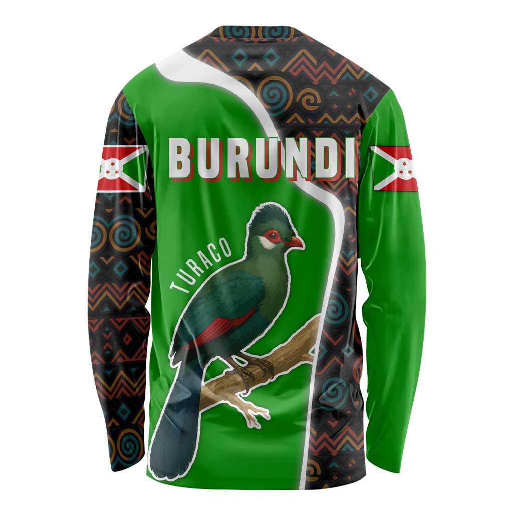 Burundi Turaco Long Sleeve Shirt with National Bird and Flag Pattern