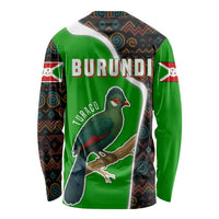 Burundi Turaco Long Sleeve Shirt with National Bird and Flag Pattern