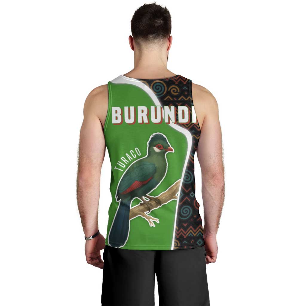 Burundi Turaco Men Tank Top with National Bird and Flag Pattern