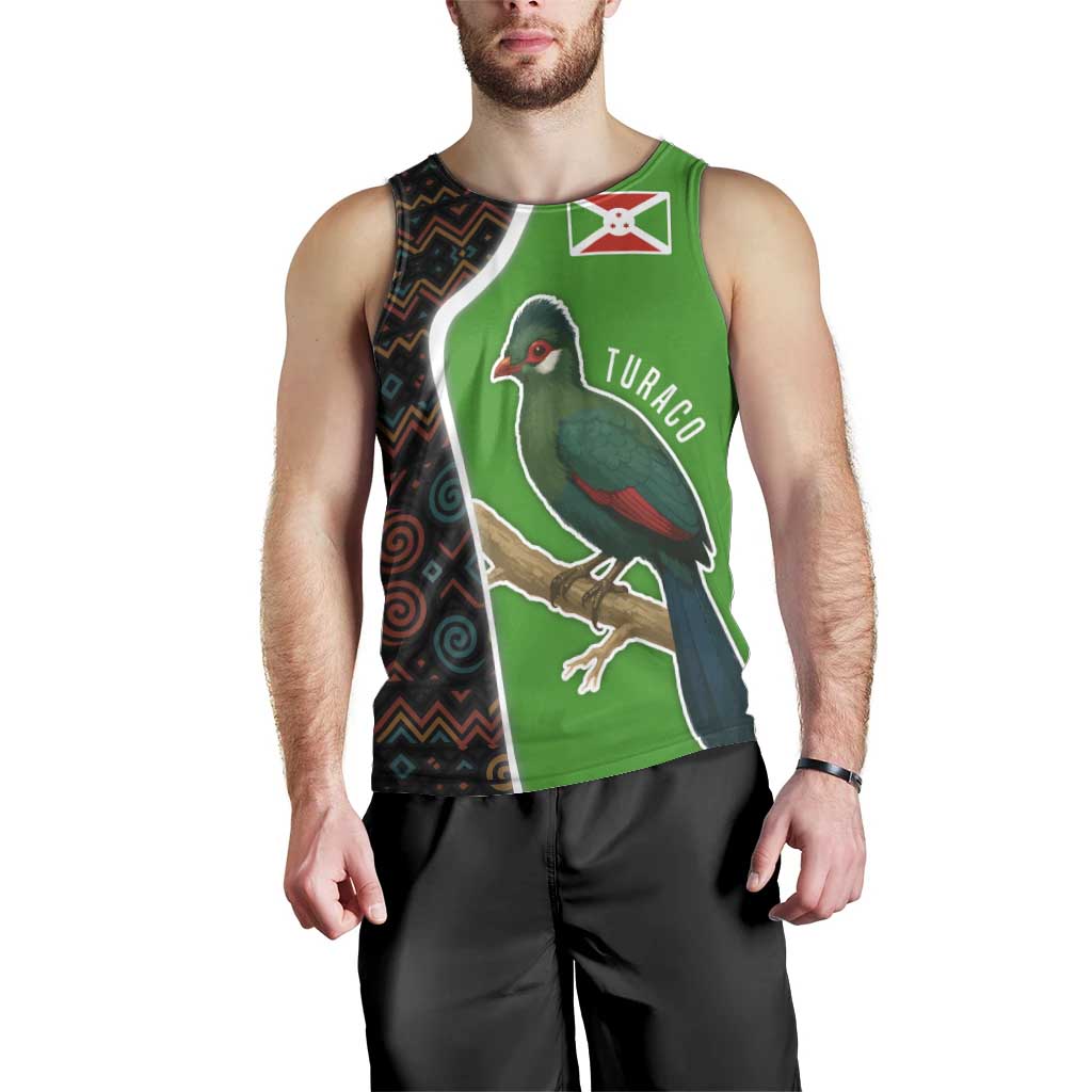 Burundi Turaco Men Tank Top with National Bird and Flag Pattern