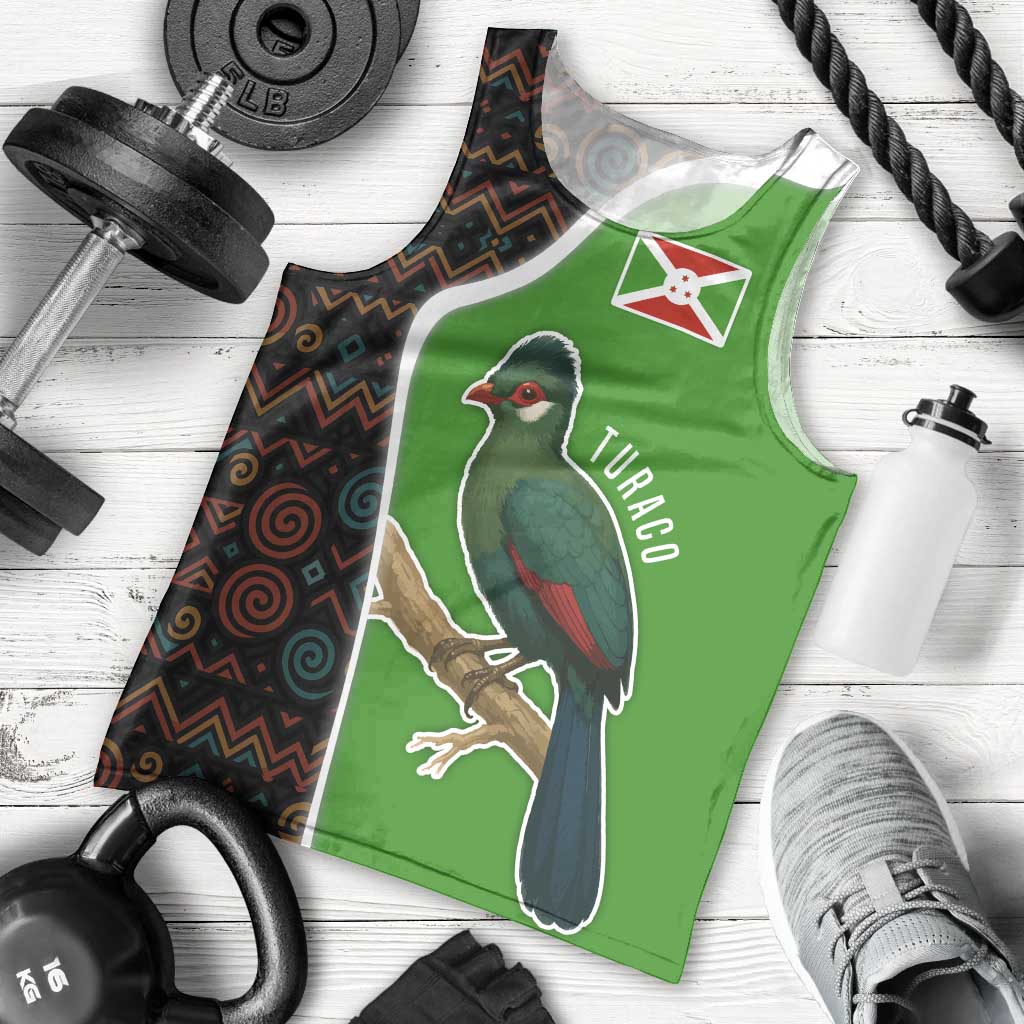 Burundi Turaco Men Tank Top with National Bird and Flag Pattern