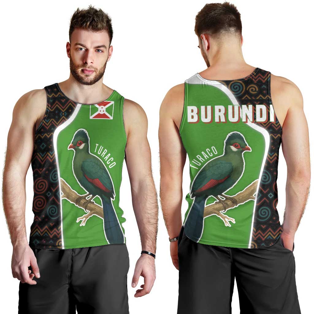 Burundi Turaco Men Tank Top with National Bird and Flag Pattern
