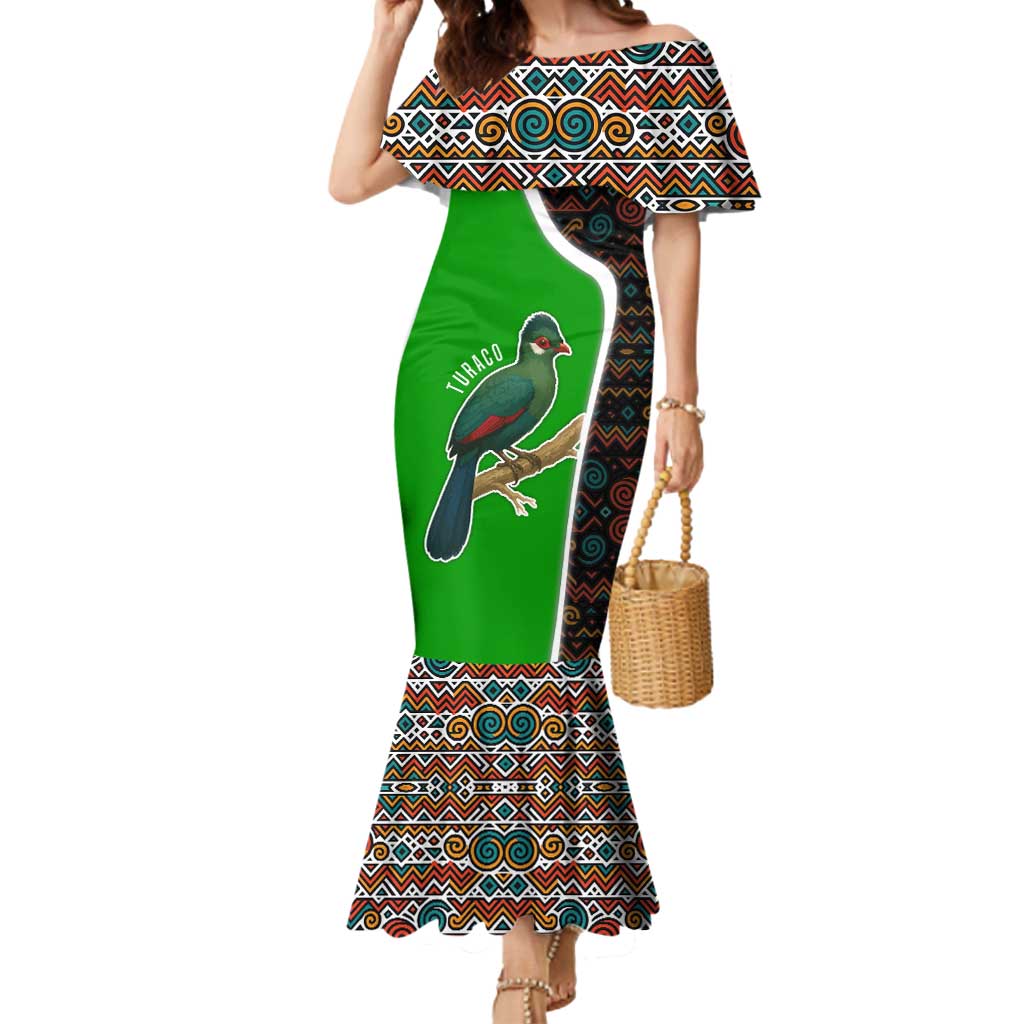 Burundi Turaco Mermaid Dress with National Bird and Flag Pattern