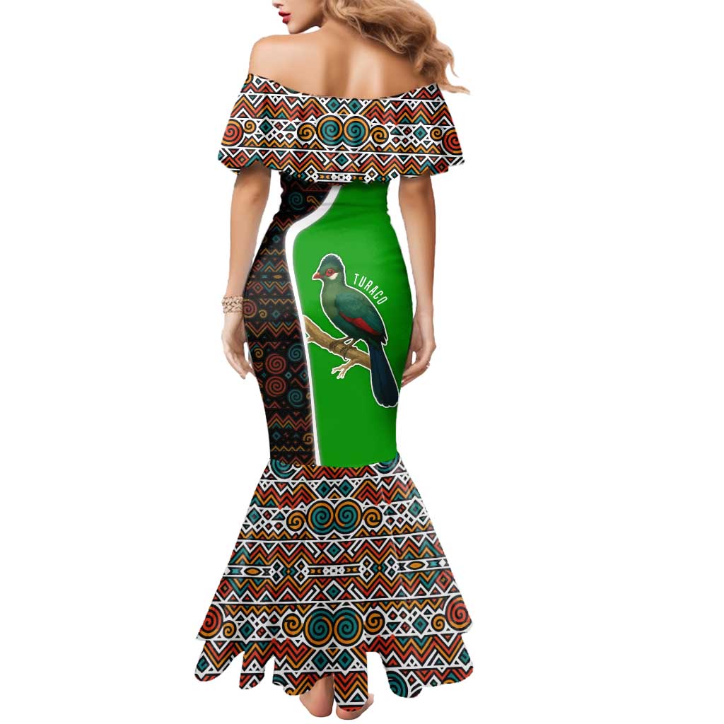 Burundi Turaco Mermaid Dress with National Bird and Flag Pattern