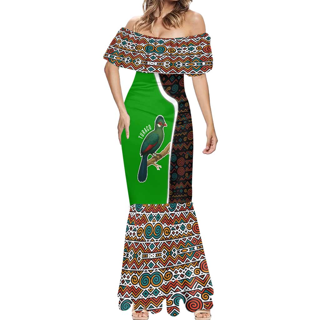 Burundi Turaco Mermaid Dress with National Bird and Flag Pattern