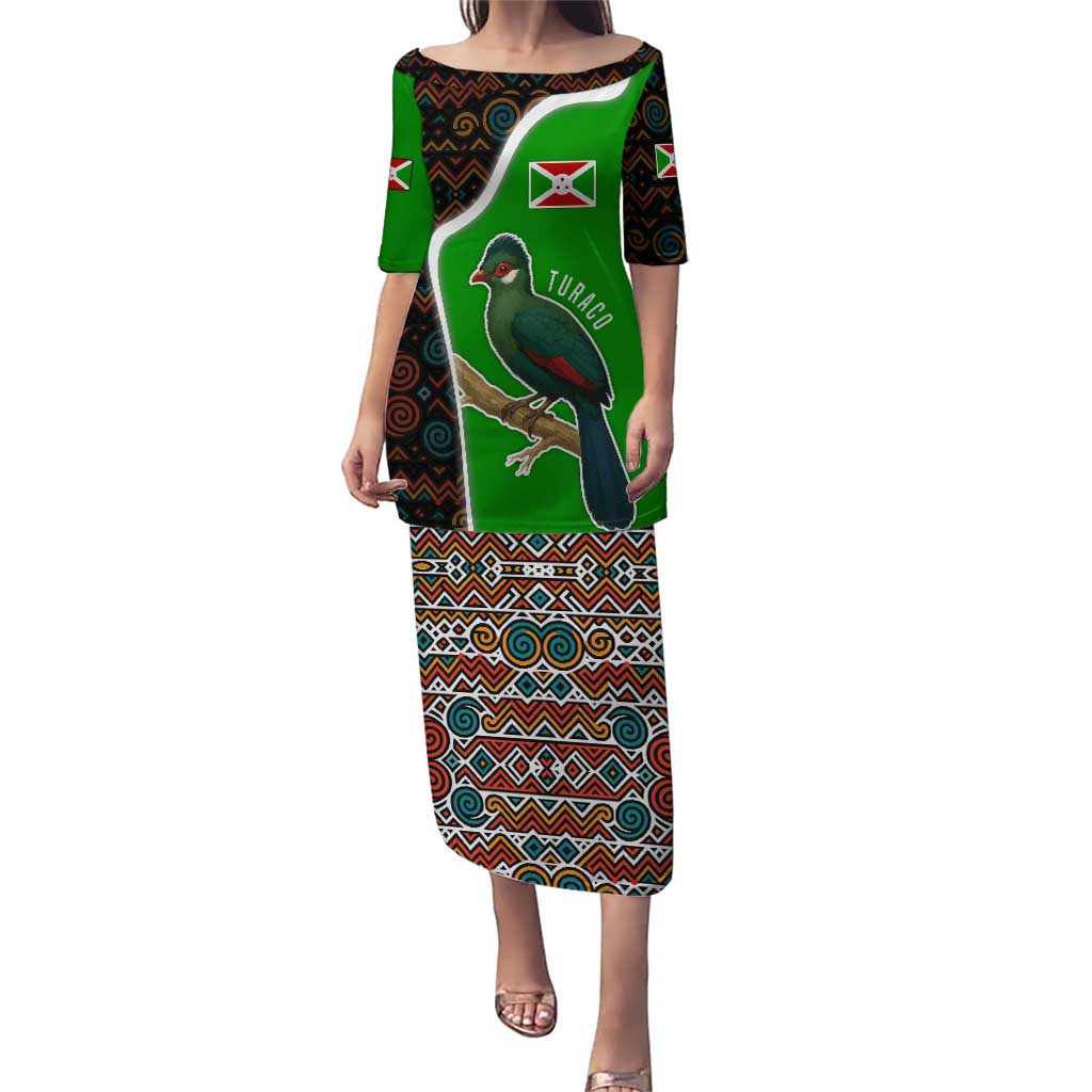 Burundi Turaco Puletasi with National Bird and Flag Pattern