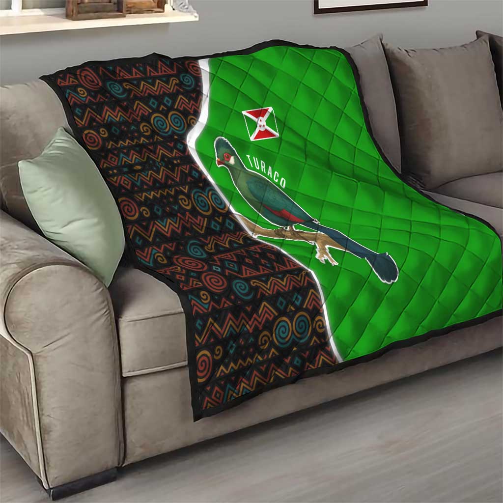 Burundi Turaco Quilt with National Bird and Flag Pattern