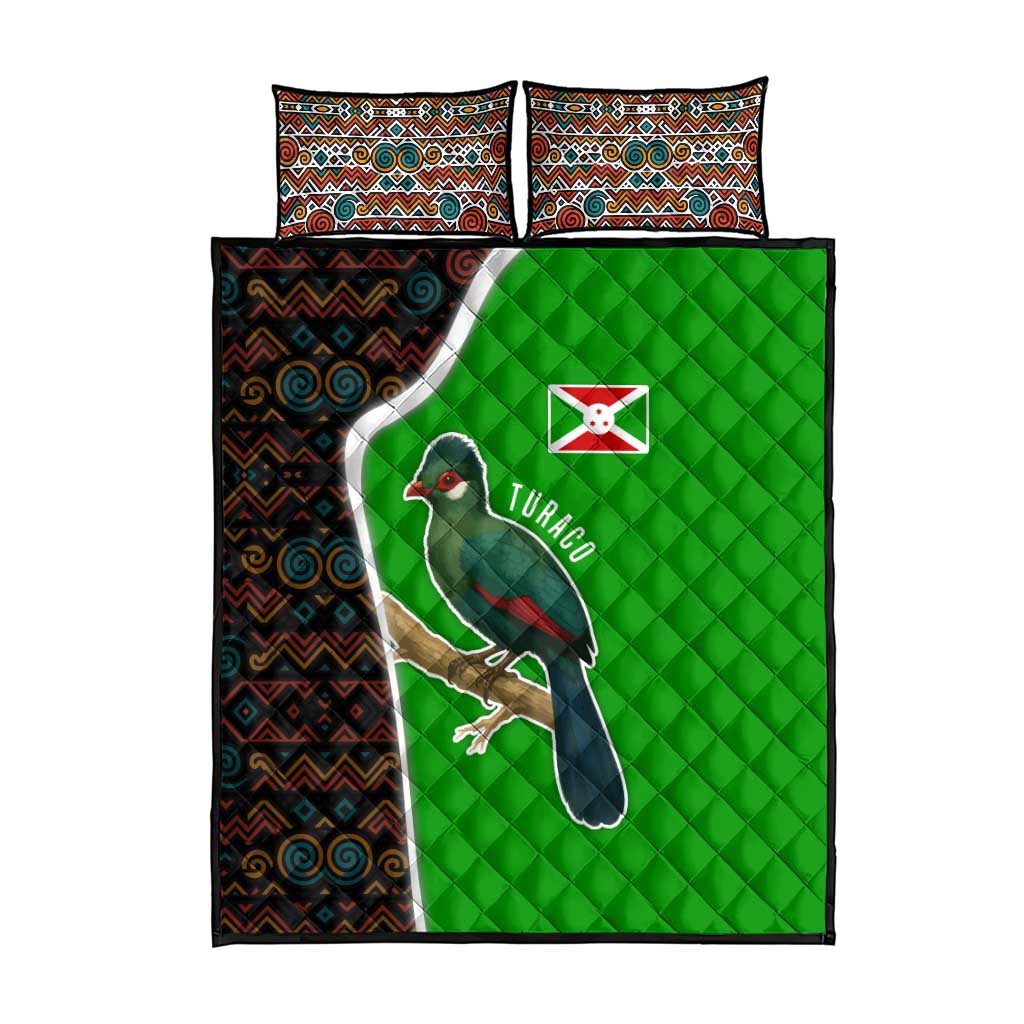 Burundi Turaco Quilt Bed Set with National Bird and Flag Pattern