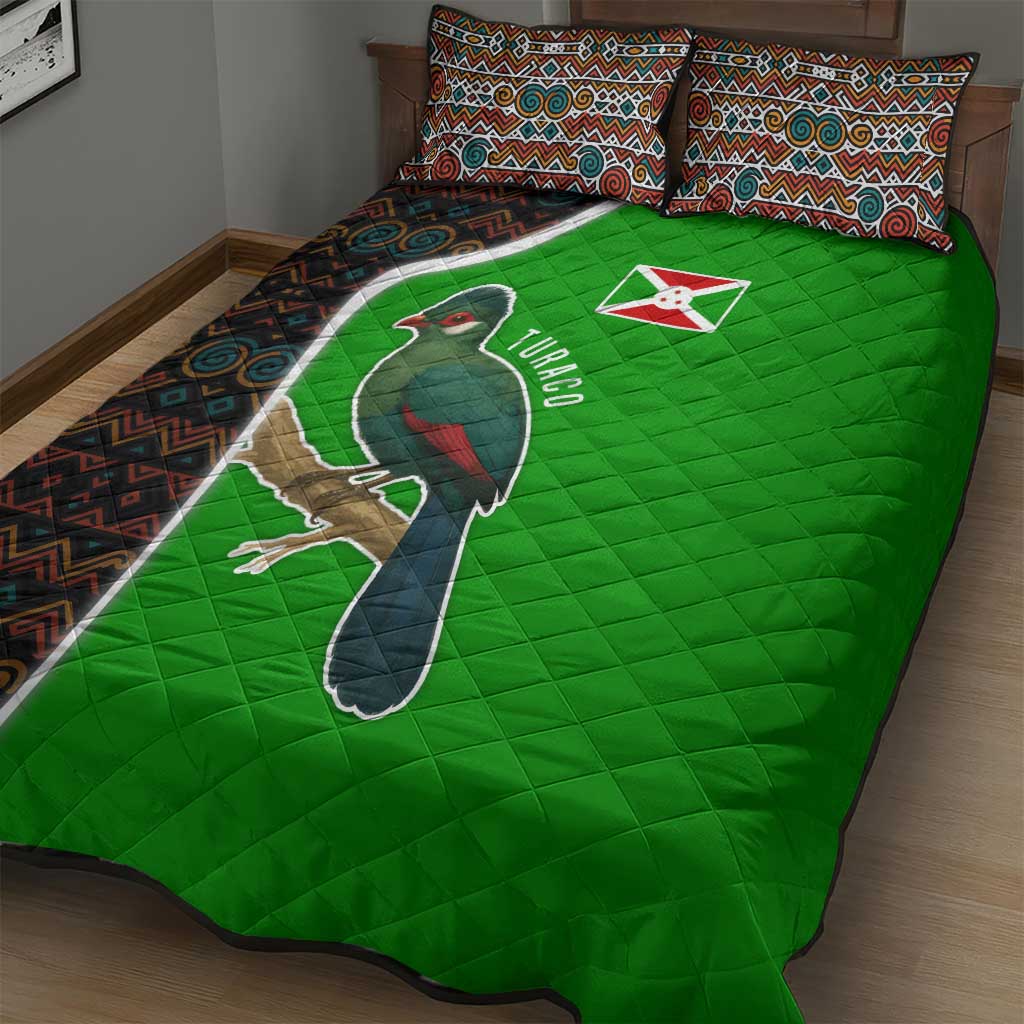 Burundi Turaco Quilt Bed Set with National Bird and Flag Pattern