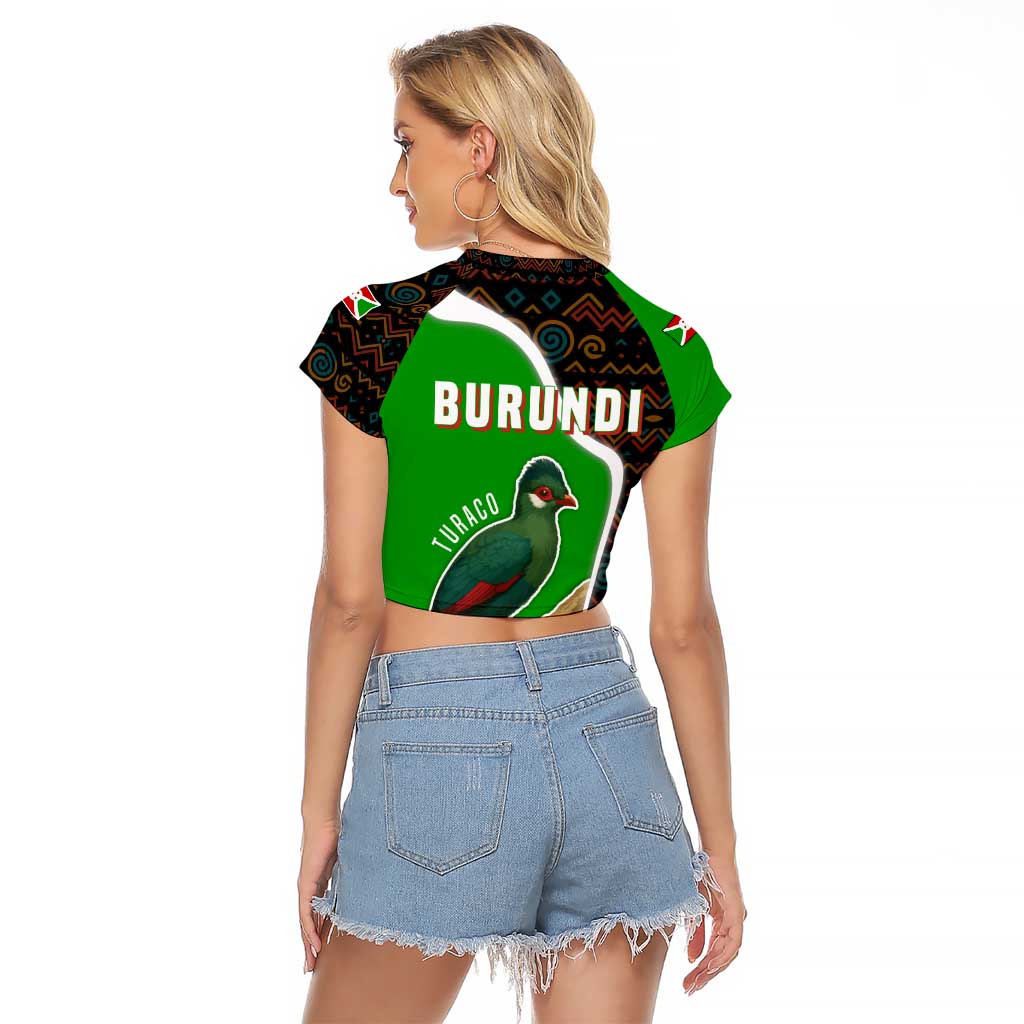 Burundi Turaco Raglan Cropped T Shirt with National Bird and Flag Pattern