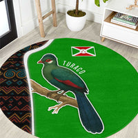 Burundi Turaco Round Carpet with National Bird and Flag Pattern