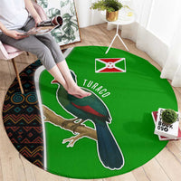 Burundi Turaco Round Carpet with National Bird and Flag Pattern