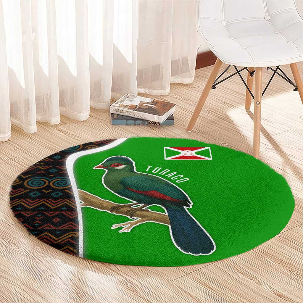 Burundi Turaco Round Carpet with National Bird and Flag Pattern