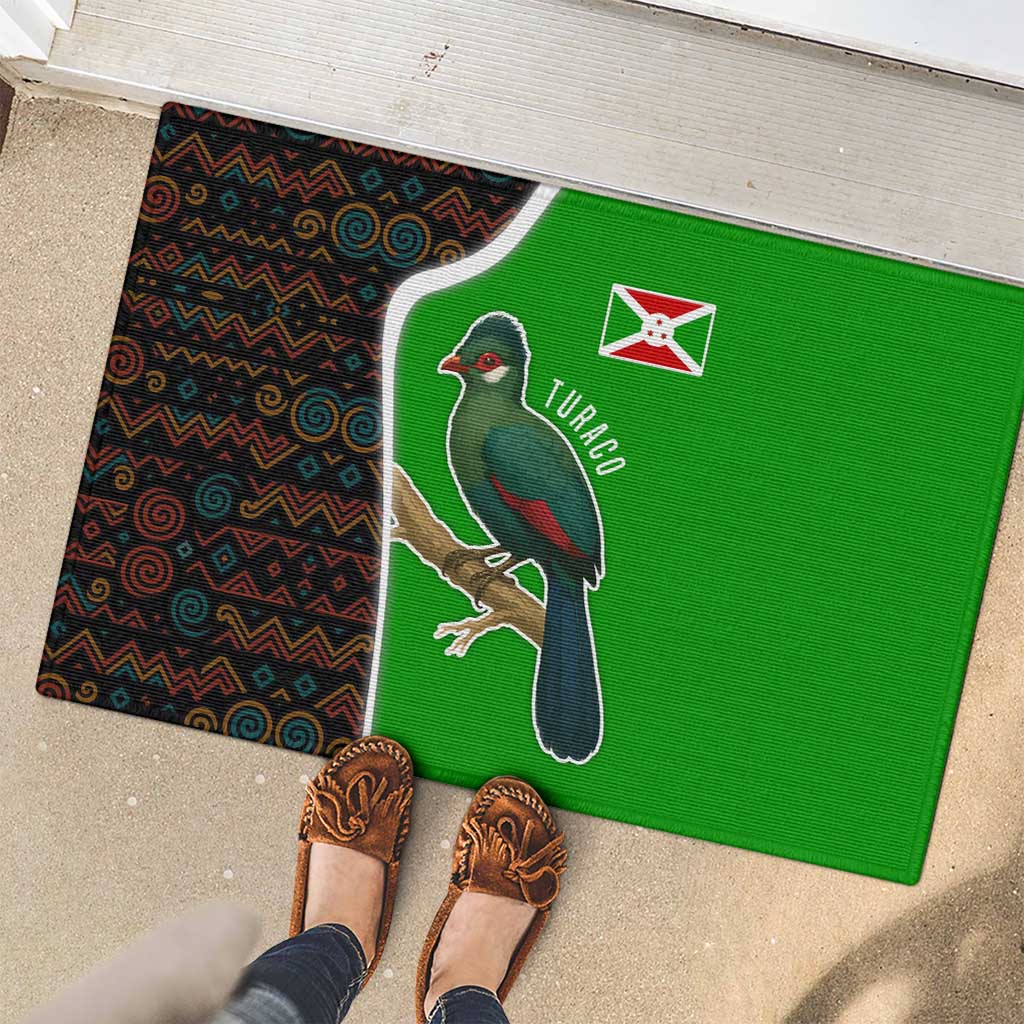 Burundi Turaco Rubber Doormat with National Bird and Flag Pattern