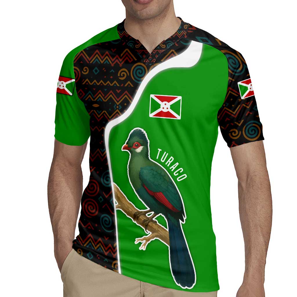 Burundi Turaco Rugby Jersey with National Bird and Flag Pattern